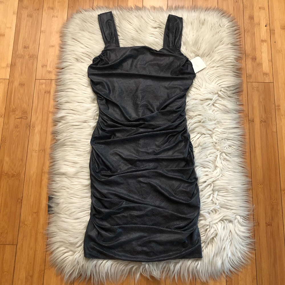 Aiden Mattox Snake Skin Ruched Metallic Bodycon Sleeveless Cocktail Mini Dress 4